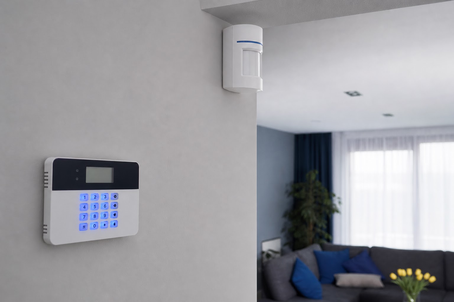Klávesnica a detektor pohybu elektronického zabezpečovacieho systému